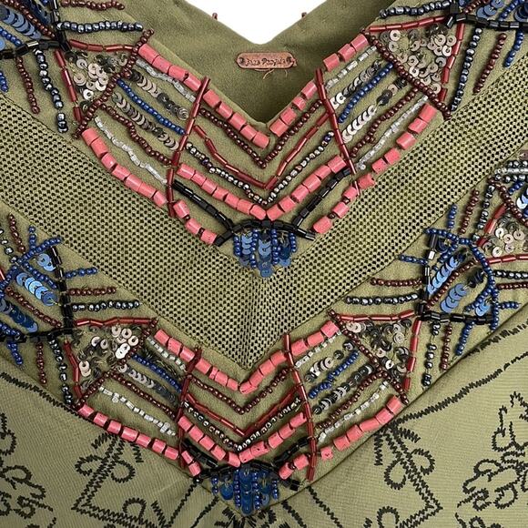 Free People Ancient Mystery Beaded Boho Sleeveless Shift Dress Sage Green Small - Picture 5 of 9